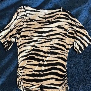 Black and Tan Fitted Ruched Blouse